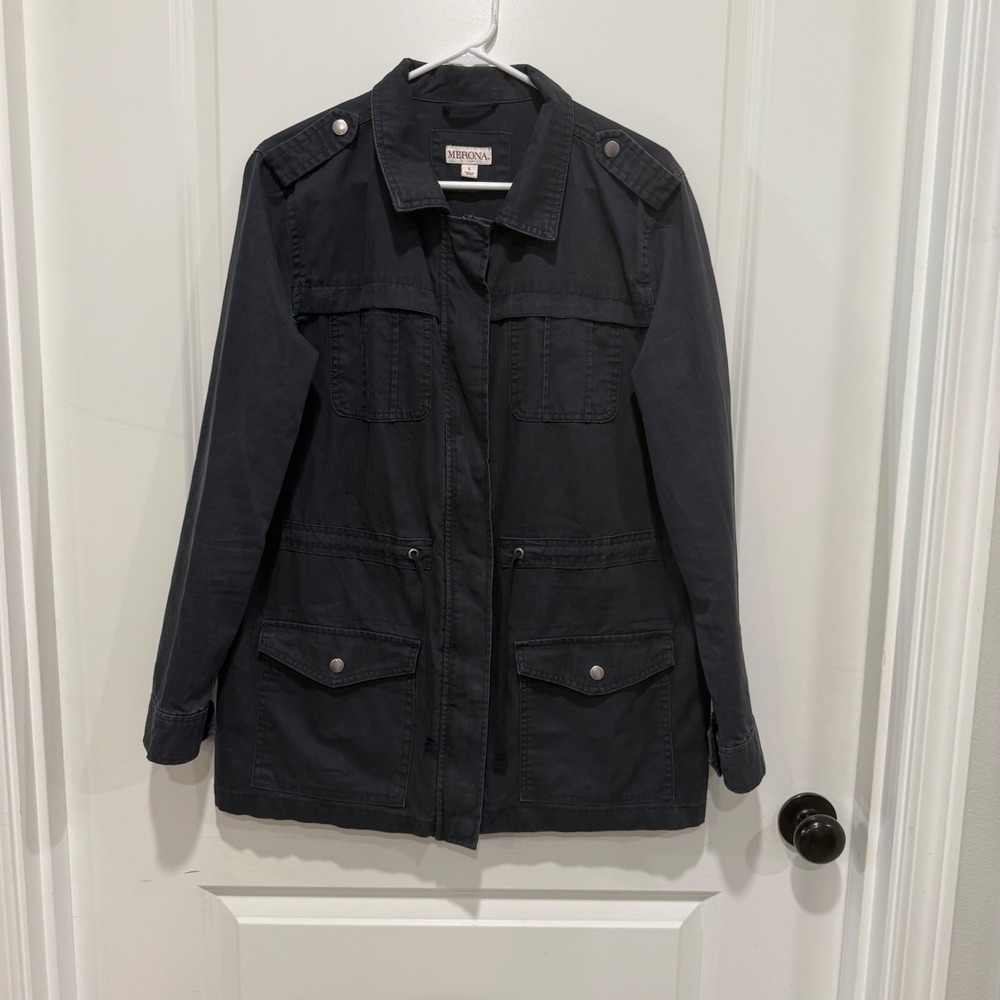 Merona Womens Utility Field Jacket Dark Charcoal Cotton Military Coat Large